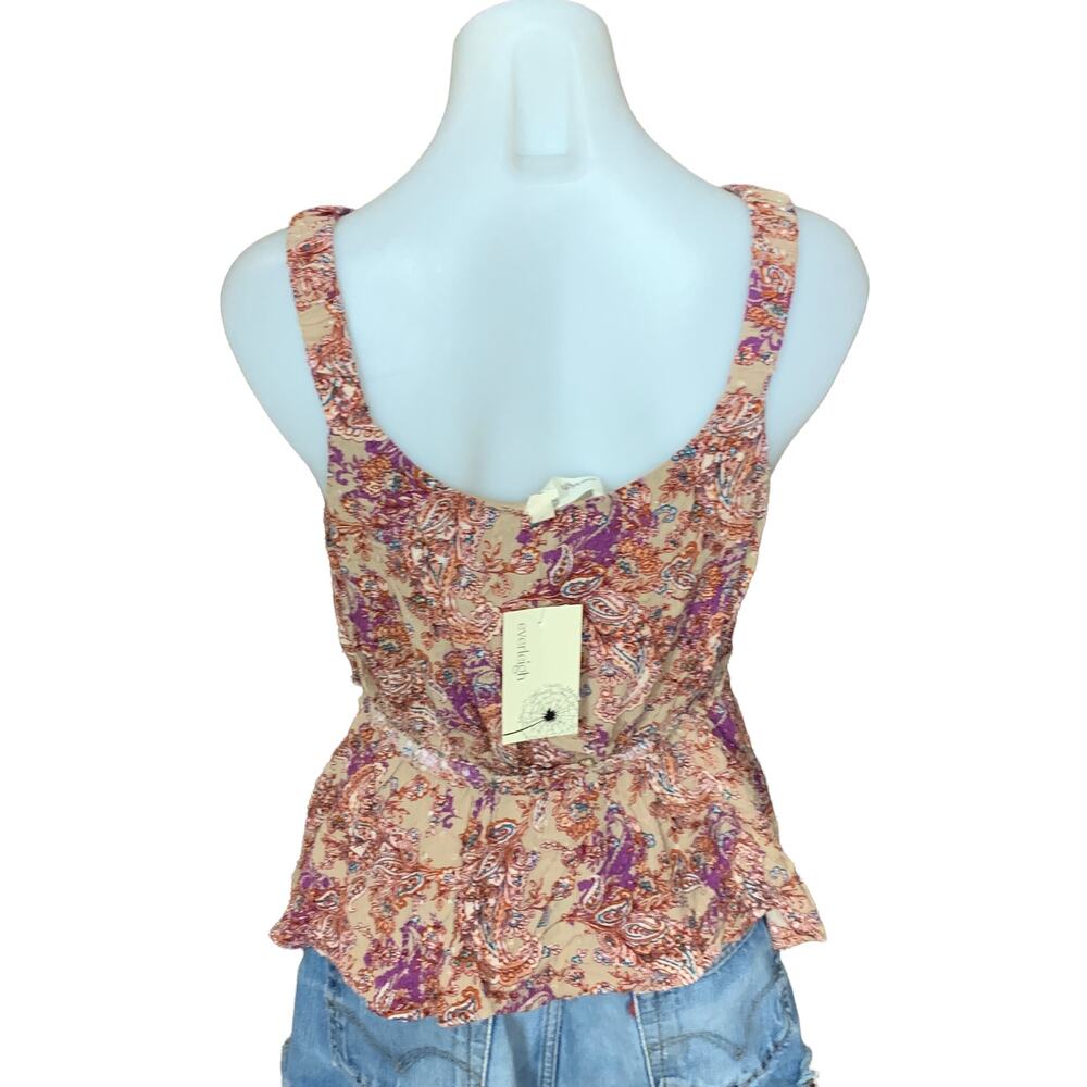 Fall Paisley Peplum Top SMALL Taupe Sleeveless Earthy Brown Camisole NEW - Picture 2 of 4